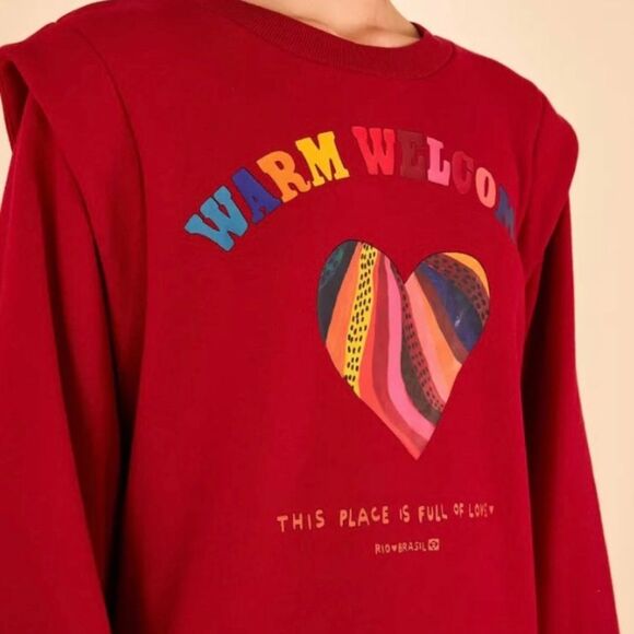 FARM Rio Warm Welcome Sweatdress Sweatshirt Dress Red Rainbow Heart Size M - Picture 3 of 16